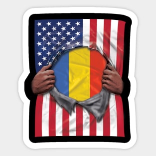 Romania Flag American Flag Ripped - Gift for Romanian From Romania Sticker